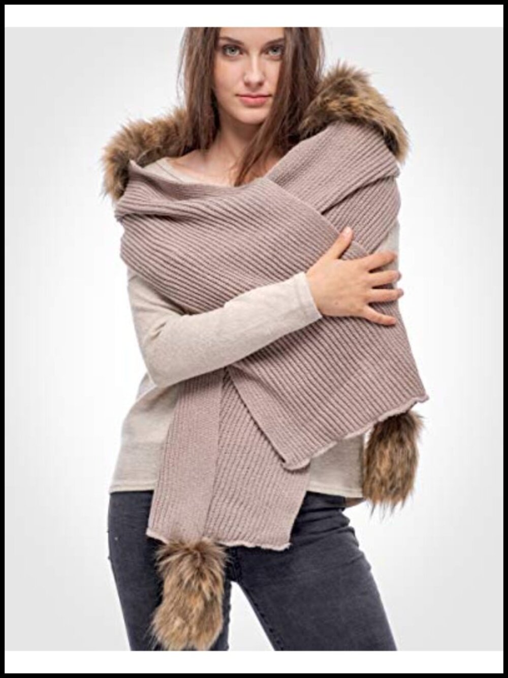 Classic Hooded Scarf Faux Fur Women Cowl Scoodie Winter - Picture 2 of 5